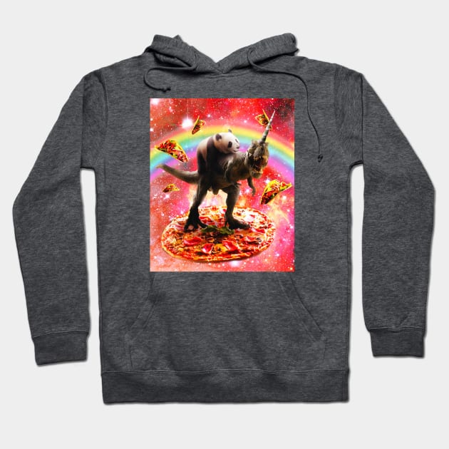 Panda Riding Unicorn Dinosaur on Pizza Hoodie by Random Galaxy